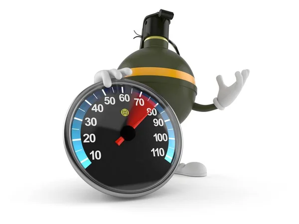 Hand Grenade Character Speed Meter Isolated White Background Illustration — Stock Photo, Image