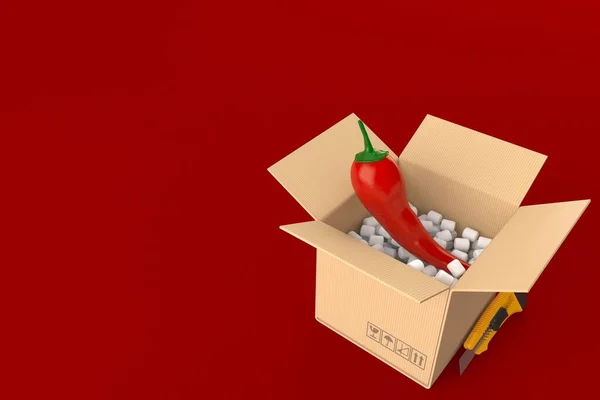 Varmpeppar Inuti Paketet Isolerad Röd Bakgrund Illustration — Stockfoto