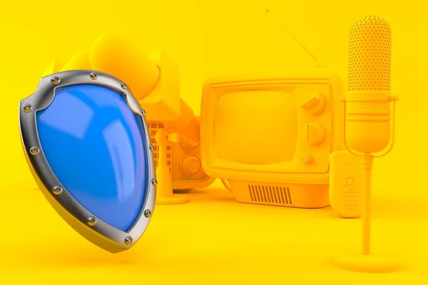 オレンジ色の保護シールドとメディアの背景 3Dイラスト — ストック写真