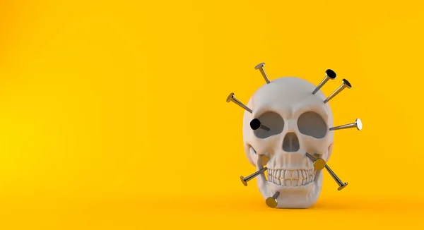 Cráneo Con Clavos Aislados Sobre Fondo Naranja Ilustración —  Fotos de Stock