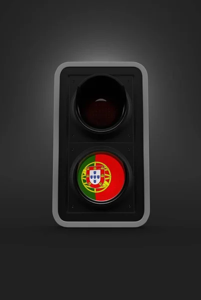 Flaga Portugalii Wewnątrz Światła Drogowego Szarym Tle Ilustracja — Zdjęcie stockowe