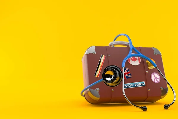 Travel case with stethoscope isolated on orange background. 3d illustration