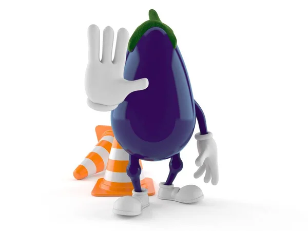 Eggplant Karakter Met Stop Gebaar Geïsoleerd Witte Achtergrond Illustratie — Stockfoto