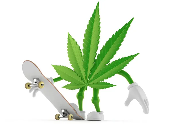 Cannabis Karakter Met Skateboard Geïsoleerd Witte Achtergrond Illustratie — Stockfoto