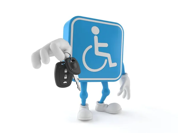 Handicapés Personnage Tenant Clé Voiture Isolé Sur Fond Blanc Illustration — Photo