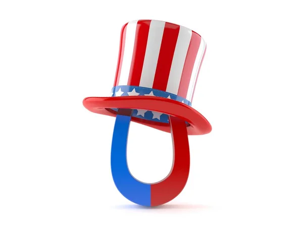 马蹄磁铁与美国帽隔离在白色背景 3D说明 — 图库照片