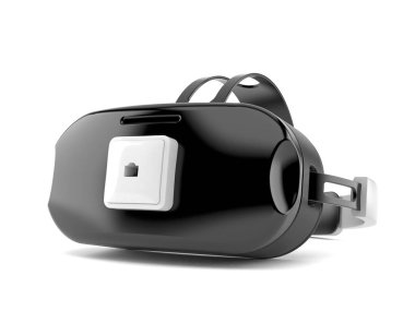 Beyaz arkaplanda ağ soketi olan VR kulaklığı. 3d illüstrasyon