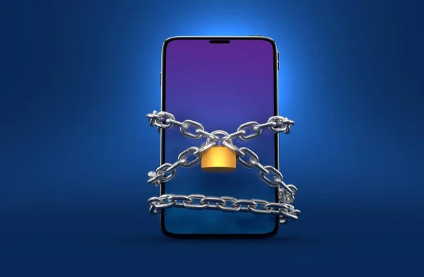 Smartphone Chain Padlock Blue Background Illustration — Stock Photo, Image