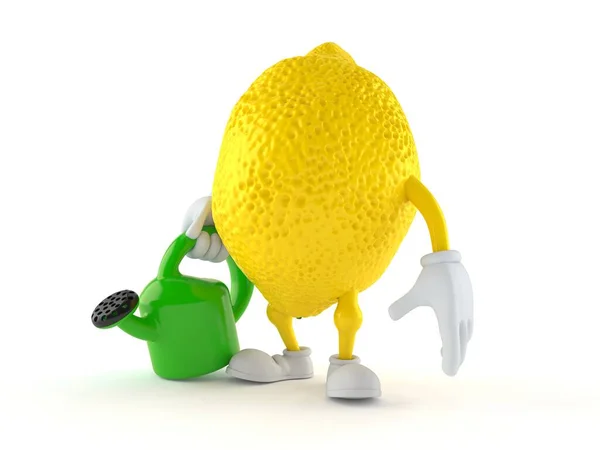 Lemon Personagem Segurando Rega Pode Isolado Fundo Branco Ilustração — Fotografia de Stock