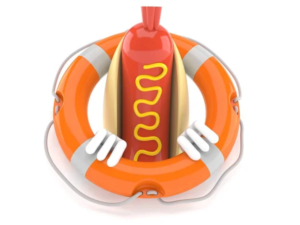 Hot Dog Karakter Belül Élet Bója Elszigetelt Fehér Háttér Illusztráció — Stock Fotó