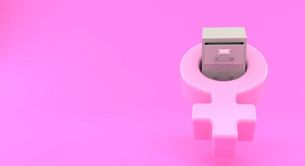 ピンクの背景に隔離された女性の性別記号の内部のアーカイブ 3Dイラスト ロイヤリティフリーのストック写真