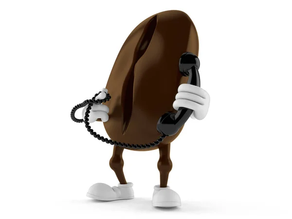 Charakter Ziarna Kawy Trzymając Telefon Słuchawkowy Izolowany Białym Tle Ilustracja — Zdjęcie stockowe