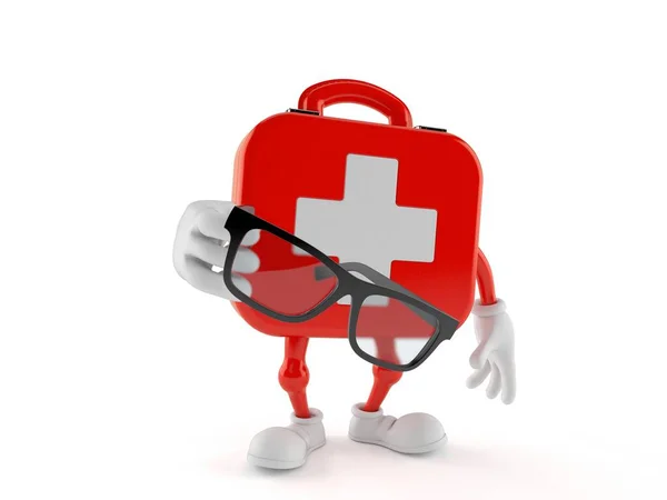 First Aid Kit Character Holding Glasses Isolated White Background Illustration — Stock Photo, Image