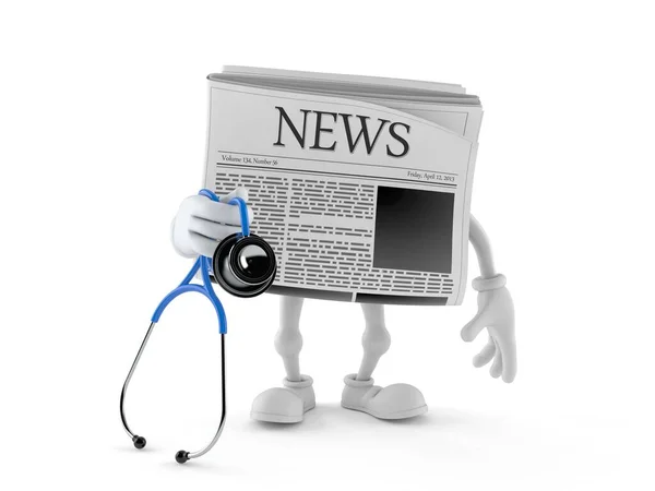 Newspaper Character Holding Stethoscope Isolated White Background Illustration — Stock Photo, Image