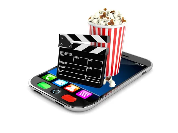 Popcorn Und Klappbrett Auf Dem Smartphone — Stockfoto