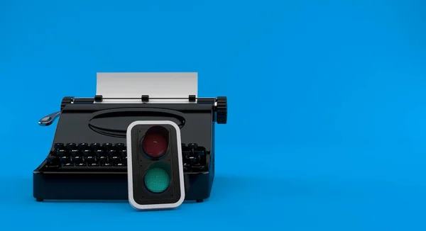 Máquina Escribir Con Semáforo Verde Aislado Sobre Fondo Azul Ilustración —  Fotos de Stock