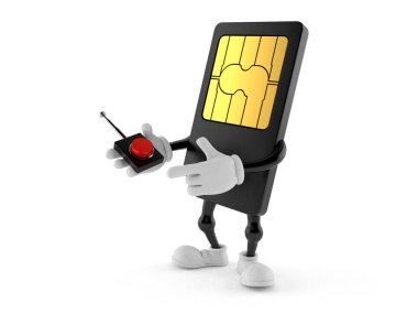 SIM card character pushing button on white background. 3d illustration clipart