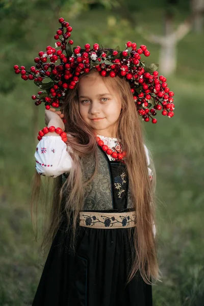 Красива Українка Вінком Голові Вишитою Сорочкою — стокове фото