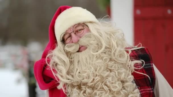 Natale Babbo Natale Con Una Vera Barba Inverno Fuori Città — Video Stock