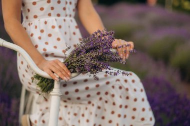 Lavanta tarlasında koşan bir kadının eli. Yavaşlama Hareketi