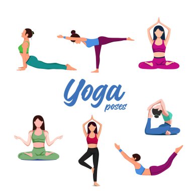 Uluslararası yoga günü. yoga vücut duruşu. Yoga yapan bir grup kadın. vektör çizimi tasarımı