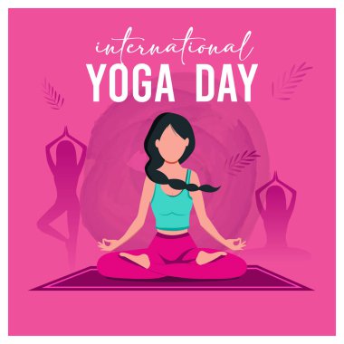Uluslararası yoga günü. yoga vücut duruşu. Yoga yapan bir grup kadın. vektör çizimi tasarımı