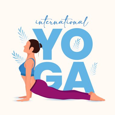 Uluslararası yoga günü. yoga vücut duruşu. Yoga yapan bir grup kadın. vektör çizimi tasarımı