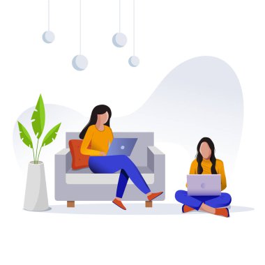 ofisteki insanlar vektör illüstrasyonu, düz tasarım, ofis veya evden çalışma senaryosu şablonu. 