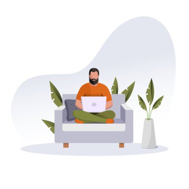 ofisteki insanlar vektör illüstrasyonu, düz tasarım, ofis veya evden çalışma senaryosu şablonu. 