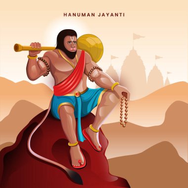 Hanuman Jayanti 'nin yaratıcı çizimi, Tanrı Sri Hanuman' ın doğumunu kutluyor.