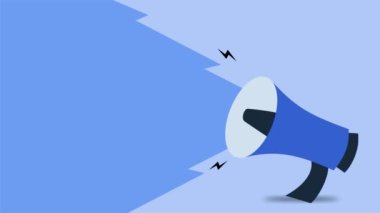 Mavi arka planda yıldırım olan megafon animasyonu.