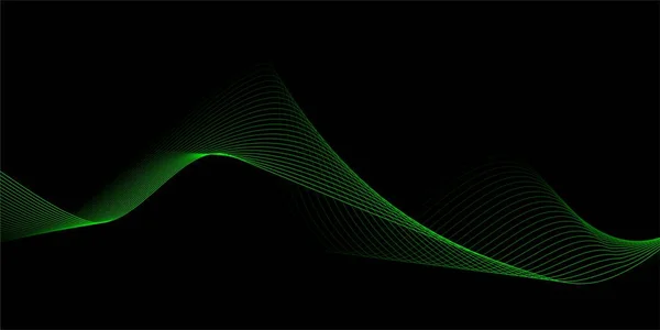 Gradient Couleur Vert Abstrait Lignes Ondulées Sur Fond Noir — Image vectorielle