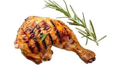 Beyaz bir arka plan üzerinde ızgara tavuk budu.