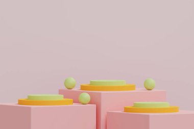 pink podium minimal on stage with sweet pink platform. stage to show cosmetic and beverage product. 3D illustration