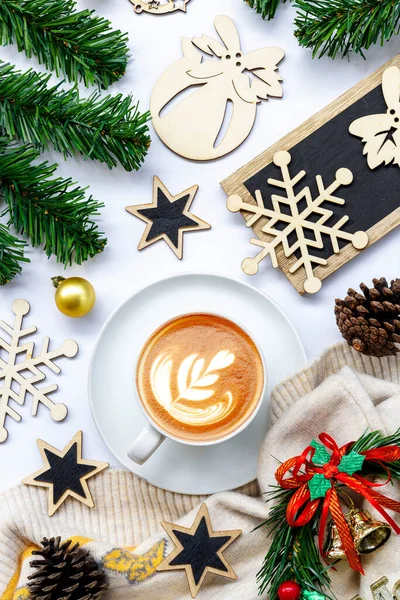 Χριστουγεννιάτικο Φόντο Φλιτζάνι Καφέ Εορταστικές Διακοσμήσεις Αφίσα Χριστουγέννων Ιστοσελίδα Χαιρετισμό — Φωτογραφία Αρχείου