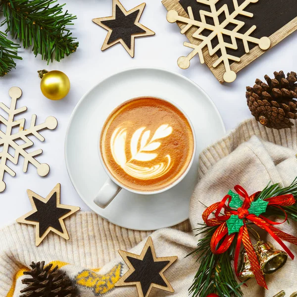 Χριστουγεννιάτικο Φόντο Φλιτζάνι Καφέ Εορταστικές Διακοσμήσεις Αφίσα Χριστουγέννων Ιστοσελίδα Χαιρετισμό — Φωτογραφία Αρχείου