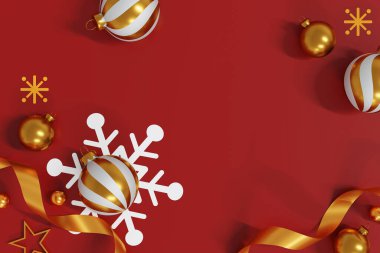 Mutlu Noeller ve mutlu yıllar tebrik kartı tasarımcısı. Noel arkaplanı. Üst Manzara ve Düz Yat. 3B Görüntü