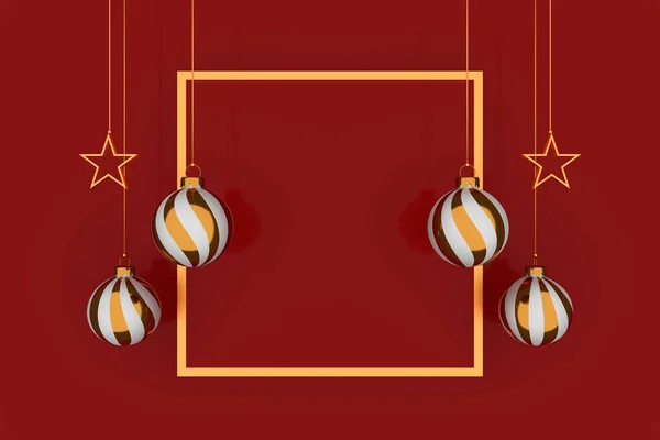 メリークリスマス ハッピーニューイヤーグリーティングカードデザイン クリスマスの背景 トップビューとフラットレイ 3Dイラスト — ストック写真