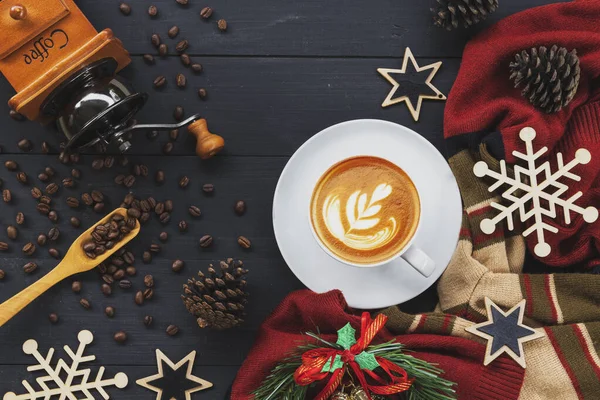 Christmas background with coffee cup, festive decorations, Christmas poster, website, greeting, coffee banner, Christmas and New Year banner design. Pictures for decorating a coffee shop on Christmas day