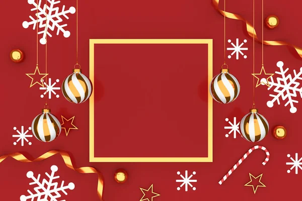 圣诞快乐 新年快乐贺卡设计 圣诞背景 顶视图和平铺 3D说明 — 图库照片