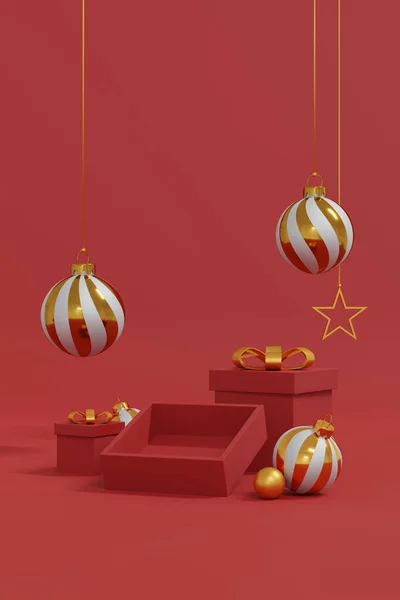 圣诞快乐 新年快乐贺卡设计 圣诞背景 3D说明 — 图库照片