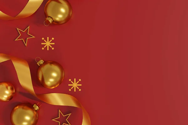 メリークリスマス ハッピーニューイヤーグリーティングカードデザイン クリスマスの背景 トップビューとフラットレイ 3Dイラスト — ストック写真