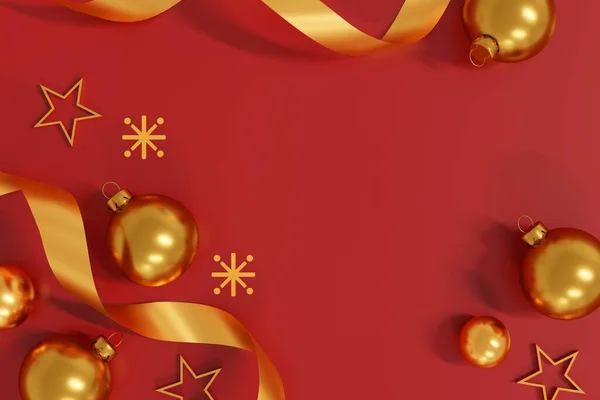 圣诞快乐 新年快乐贺卡设计 圣诞背景 顶视图和平铺 3D说明 — 图库照片