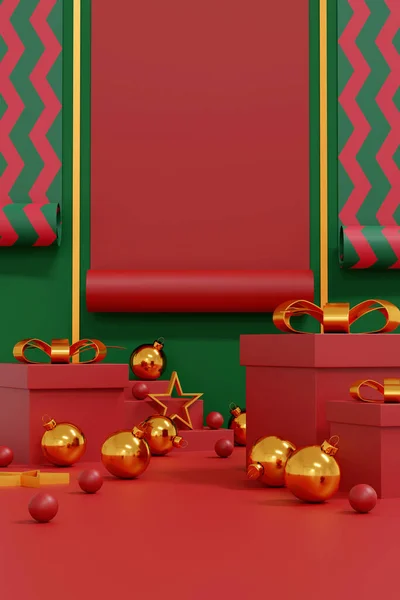 Červené Veselé Vánoce Šťastný Nový Rok2023 Červená Dárková Krabice Zlatý — Stock fotografie