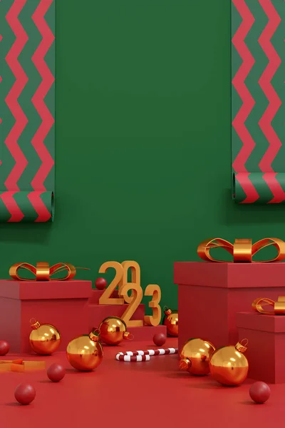 Frohe Weihnachten Und Ein Gutes Neues Jahr 2023 Rote Geschenkschachtel — Stockfoto