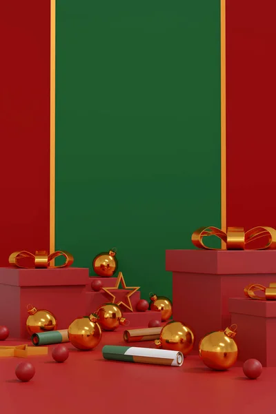 Červené Veselé Vánoce Šťastný Nový Rok2023 Červená Dárková Krabice Zlatý — Stock fotografie