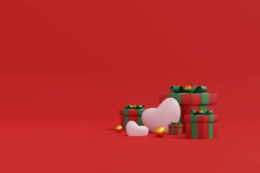 Sevgililer günün kutlu olsun. Sevgililer Günü 'nde markalaşma ürünü sunumu için soyut arka plan minimal tarzı. Boş boşluklu model ve şablon sahnesi. 3B illüstrasyon