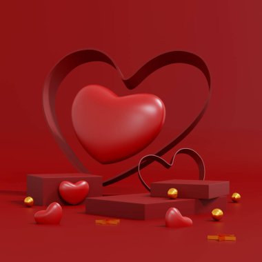 Happy valentines day background. Abstract background minimal style for branding product presentation on Valentines day. template greeting card design. 3D illustration