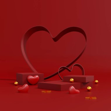 Happy valentines day background. Abstract background minimal style for branding product presentation on Valentines day. template greeting card design. 3D illustration