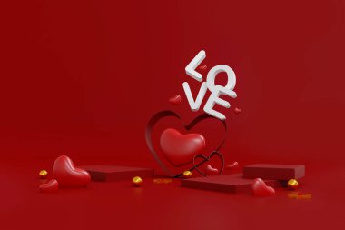 Happy valentines day background. Abstract background minimal style for branding product presentation on Valentines day. template greeting card design. 3D illustration